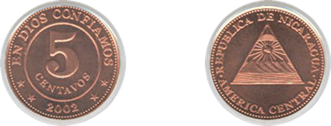 Moneda 5 centavos de córdoba 2002