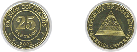Moneda 25 centavos de córdoba 2002