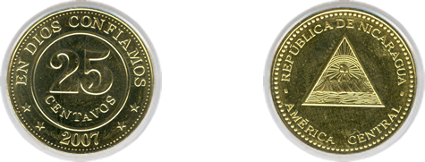 Moneda 25 centavos de córdoba 2007