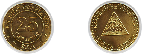 Moneda 25 centavos de córdoba 2014