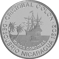 Anverso de la moneda Cristóbal Colón Descubrió Nicaragua 1502