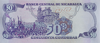 Reverso del billete <span>Billete Desmonetizado de 50 Córdobas</span>
