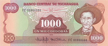 Anverso del billete <span>Billete Desmonetizado de 1,000 Córdobas</span>
