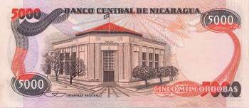 Reverso del billete <span>Billete Desmonetizado de 5,000 Córdobas</span>
