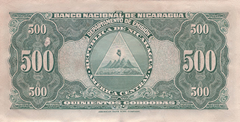 Reverso del billete <span>Billete Desmonetizado de 500 Córdobas</span>
