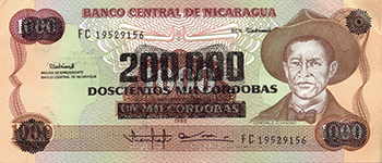 Anverso del billete <span>Billete Desmonetizado de 200,000 Córdobas</span>
