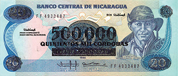 Anverso del billete <span>Billete Desmonetizado de 500,000 Córdobas</span>
