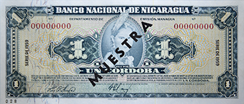 Anverso del billete <span>Billete Espécimen Desmonetizado de 1 Córdoba</span>
