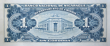 Reverso del billete <span>Billete Espécimen Desmonetizado de 1 Córdoba</span>
