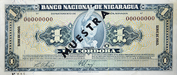 Anverso del billete <span>Billete Espécimen Desmonetizado de 1 Córdoba</span>
