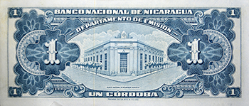 Reverso del billete <span>Billete Espécimen Desmonetizado de 1 Córdoba</span>
