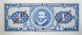 Reverso del billete <span>Billete Espécimen Desmonetizado de 1 Córdoba</span>
