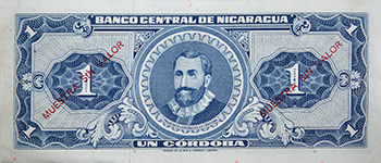 Reverso del billete <span>Billete Espécimen Desmonetizado de 1 Córdoba</span>
