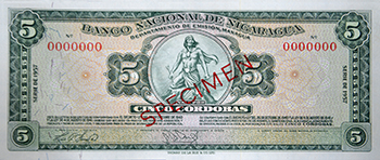 Anverso del billete <span>Billete Espécimen Desmonetizado de 5 Córdobas</span>
