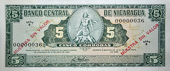 Anverso del billete <span>Billete Espécimen Desmonetizado de 5 Córdobas</span>
