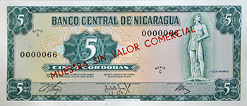 Anverso del billete <span>Billete Espécimen Desmonetizado de 5 Córdobas</span>
