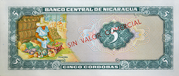 Reverso del billete <span>Billete Espécimen Desmonetizado de 5 Córdobas</span>
