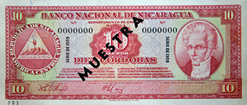 Anverso del billete <span>Billete Espécimen Desmonetizado de 10 Córdobas</span>
