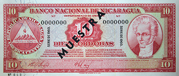 Anverso del billete <span>Billete Espécimen Desmonetizado de 10 Córdobas</span>
