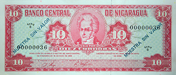 Anverso del billete <span>Billete Espécimen Desmonetizado de 10 Córdobas</span>
