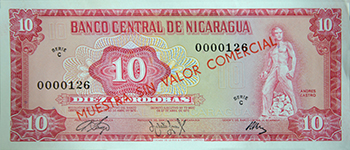 Anverso del billete <span>Billete Espécimen Desmonetizado de 10 Córdobas</span>
