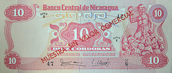 Anverso del billete <span>Billete Espécimen Desmonetizado de 10 Córdobas</span>
