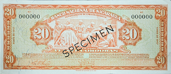 Anverso del billete <span>Billete Espécimen Desmonetizado de 20 Córdobas</span>
