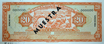 Anverso del billete <span>Billete Espécimen Desmonetizado de 20 Córdobas</span>
