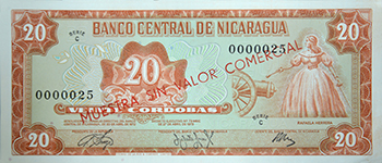 Anverso del billete <span>Billete Espécimen Desmonetizado de 20 Córdobas</span>
