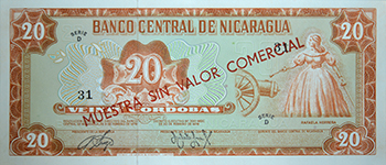 Anverso del billete <span>Billete Espécimen Desmonetizado de 20 Córdobas</span>
