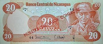 Anverso del billete <span>Billete Espécimen Desmonetizado de 20 Córdobas</span>
