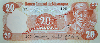 Anverso del billete <span>Billete Espécimen Desmonetizado de 20 Córdobas</span>
