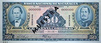 Anverso del billete <span>Billete Espécimen Desmonetizado de 50 Córdobas</span>
