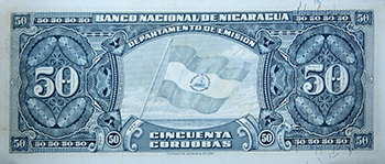 Reverso del billete <span>Billete Espécimen Desmonetizado de 50 Córdobas</span>
