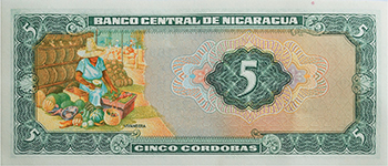 Reverso del billete <span>Billete Desmonetizado de 5 Córdobas</span>
