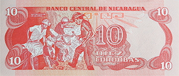 Reverso del billete <span>Billete Desmonetizado de 10 Córdobas</span>
