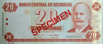 Anverso del billete <span>Billete Espécimen Circulación de 20 Córdobas</span>
