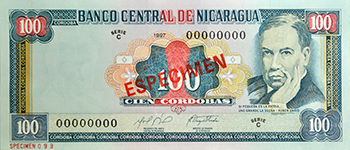 Anverso del billete <span>Billete Espécimen Circulación de 100 Córdobas</span>
