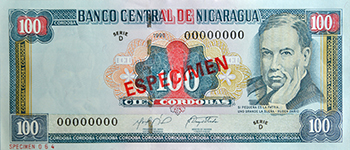 Anverso del billete <span>Billete Espécimen Circulación de 100 Córdobas</span>
