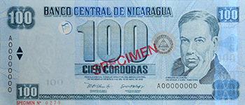 Anverso del billete <span>Billete Espécimen Circulación de 100 Córdobas</span>
