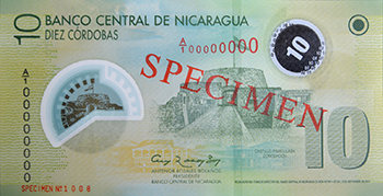 Anverso del billete <span>Billete Espécimen Circulación de 10 Córdobas</span>
