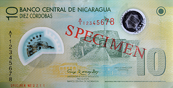 Anverso del billete <span>Billete Espécimen Circulación de 10 Córdobas</span>
