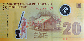 Anverso del billete <span>Billete Espécimen Circulación de 20 Córdobas</span>
