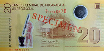 Anverso del billete <span>Billete Espécimen Circulación de 20 Córdobas</span>
