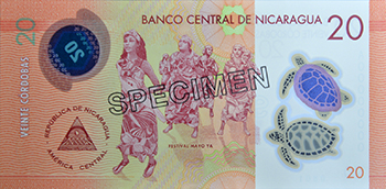Reverso del billete <span>Billete Espécimen Circulación de 20 Córdobas</span>
