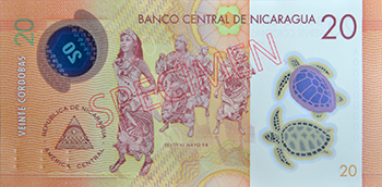 Reverso del billete <span>Billete Espécimen Circulación de 20 Córdobas</span>
