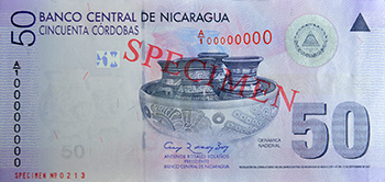 Anverso del billete <span>Billete Espécimen Circulación de 50 Córdobas</span>
