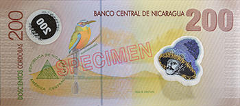 Reverso del billete <span>Billete Espécimen Circulación de 200 Córdobas</span>
