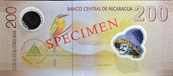 Reverso del billete <span>Billete Espécimen Circulación de 200 Córdobas</span>
