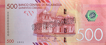 Anverso del billete <span>Billete Espécimen Circulación de 500 Córdobas</span>
